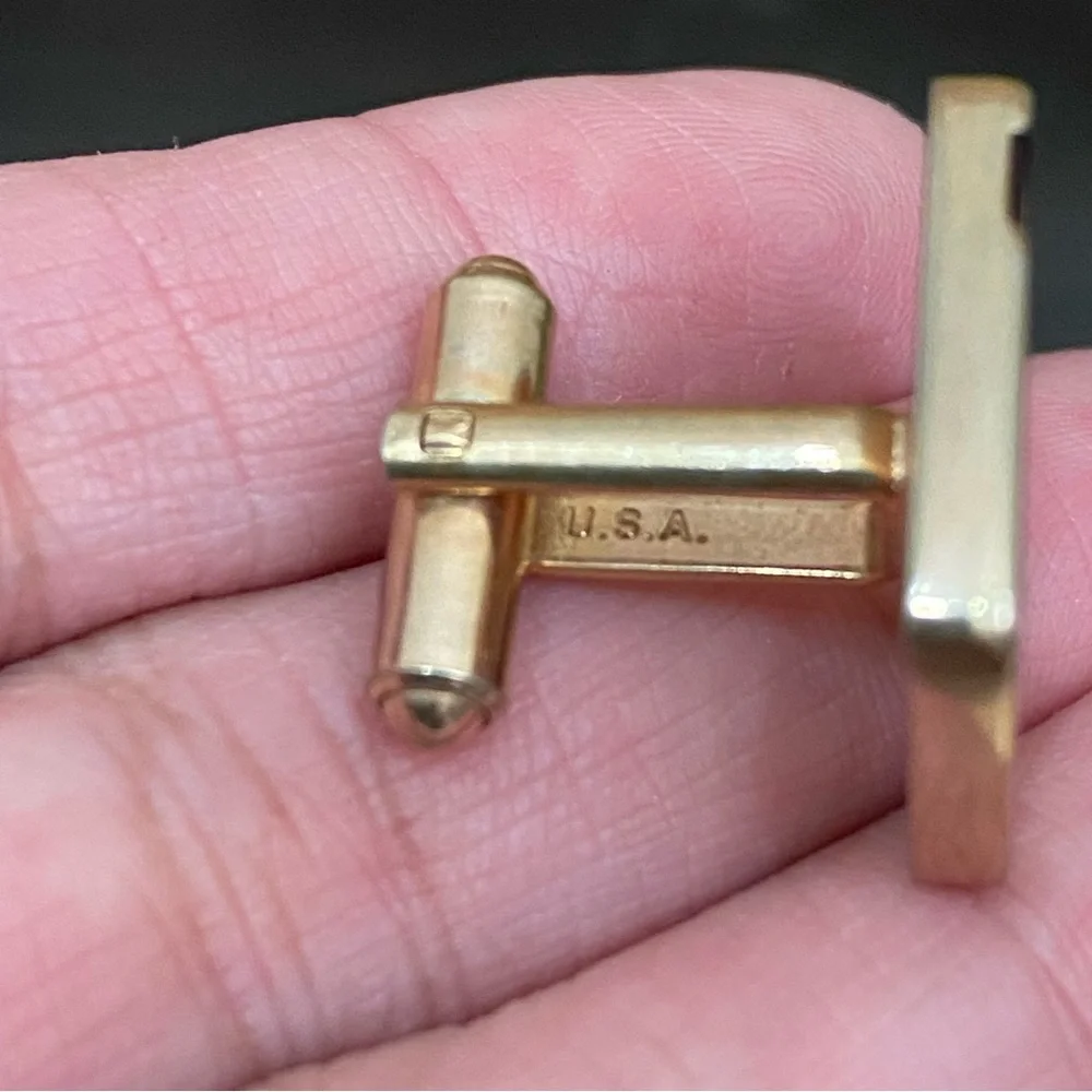 Vintage HICKOK Signed Square Spiral Gold-tone Black Cufflinks
